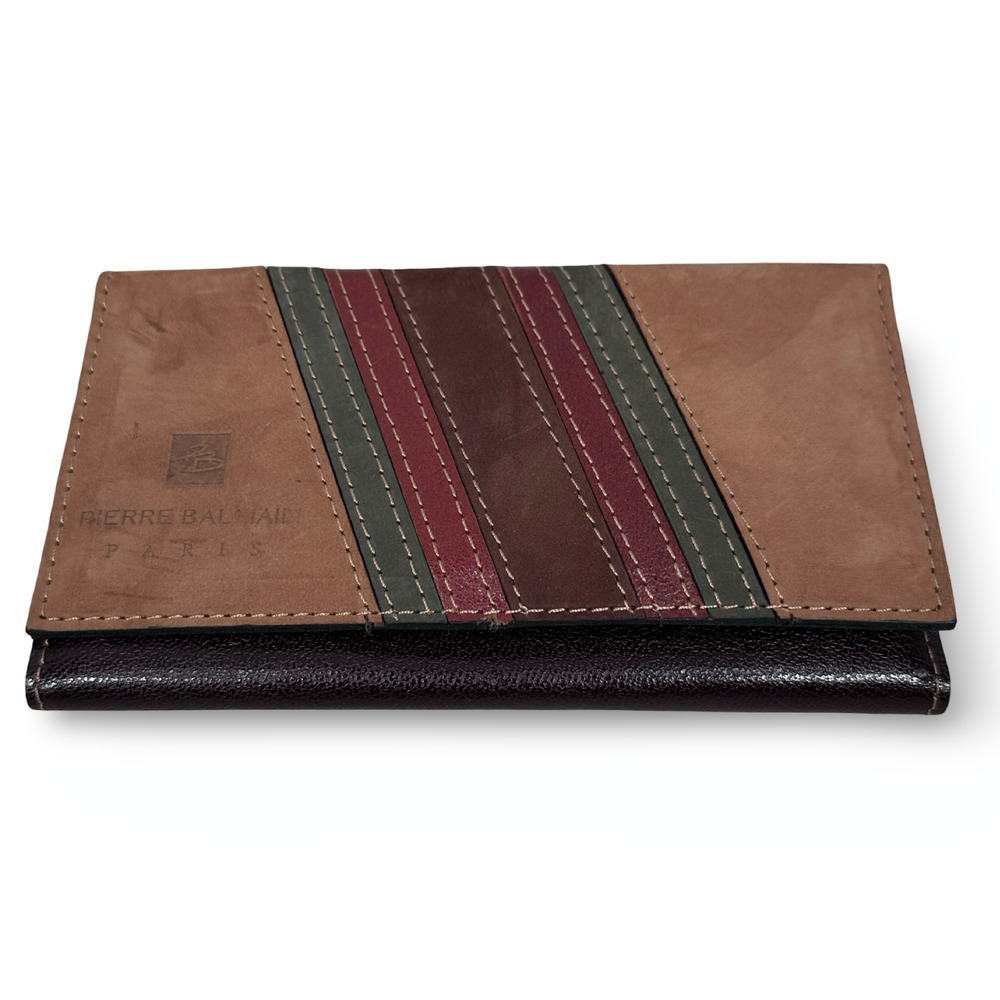 Vintage Pierre Balmain‎ Paris TriFold Wallet Brown Tan Leather Stripes Purse